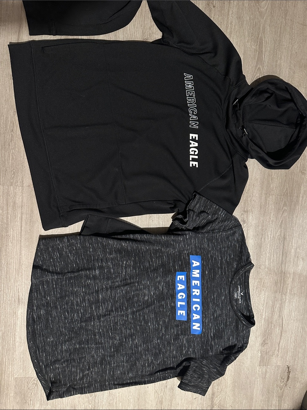 American Eagle Outfitters Black Hoodie & Heather Gray T-Shirt with Blue Logo